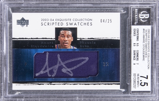 2003-04 UD "Exquisite Collection" Scripted Swatches #AS Amare Stoudamire Signed Game Used Patch Card (#04/25) – BGS NM+ 7.5/BGS 10 
